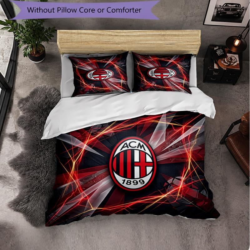 AC Milan Pattern 3 Pieces Bedding Set Soft Microfiber Duvet Cover with Pillow Cases for Bedroom