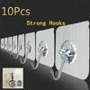 10Pcs Wall Hooks Reusable Adhesive Heavy Duty Sticky Transparent Ceiling Bath Utility Hooks Hangers