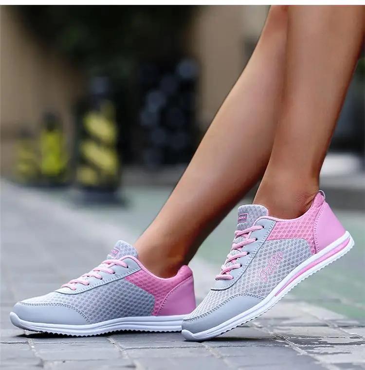 Fashion Breathable Sneakers For Women 2025 New Fashion Solid Color Soft Women Sneakers Mesh Fabric Lace Up Woman Shoes Female Footwear