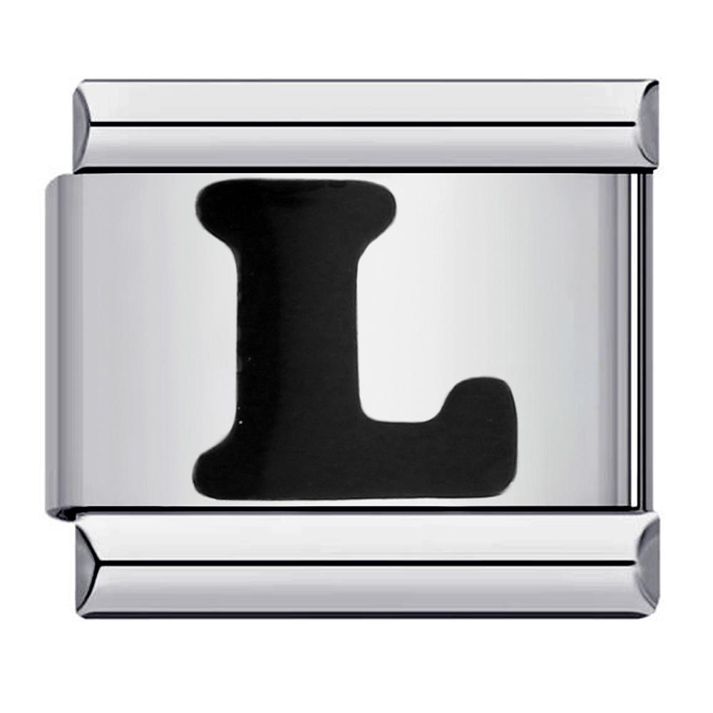 Глазурь черная 26 английских букв AZ итальянские звенья шарм подходит 9 мм нержавеющая сталь женщины мужчины браслет DIY изготовление ювелирных изделий