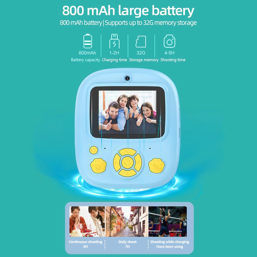 Kids Instant Print Camera Kids Digital Camera 1080P Digital Video Camera Dual Lens 2.4 Inch IPS