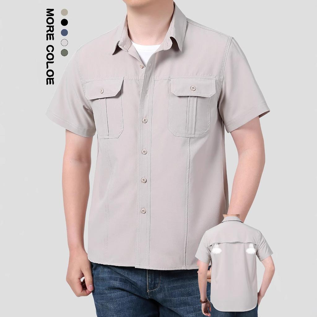 Мужская повседневная рубашка с коротким рукавом для работы на открытом воздухе, летняя однотонная рубашка для мужчин