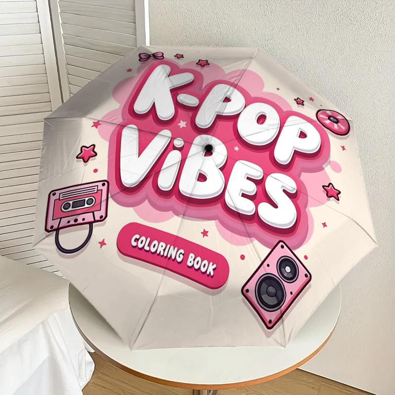 1 шт. K-pop, Зонт с автоматическим открытием/закрытием, Ветрозащитный, 8 ребер, Прочный купол, Прочные ребра, Модный дизайн, Аксессуар для улицы, Забавный принт, Хол