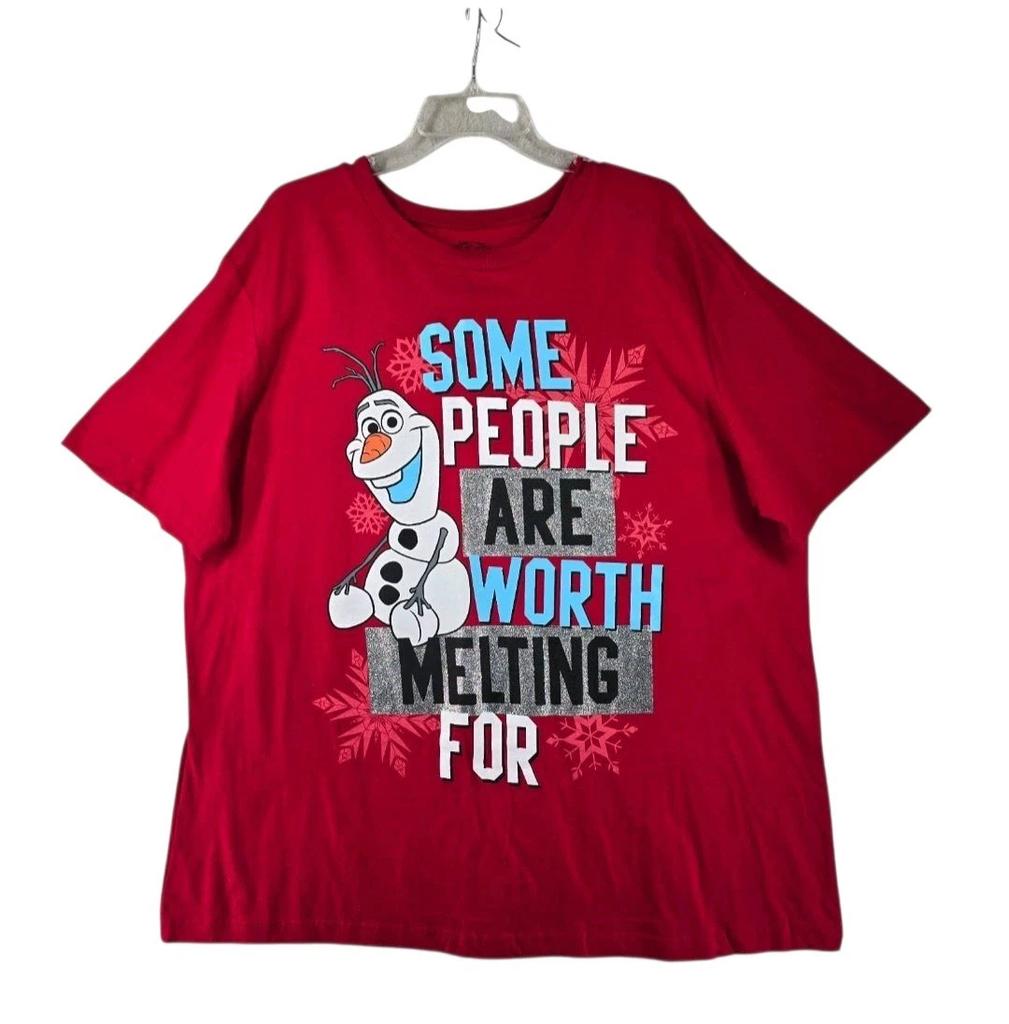 25/26 Лето Дисней Холодное Сердце Женская Красная С Олафом Графикой Чистый Хлопок Дышащая Короткий Рукав Семейный Наряд Унисекс Стиль Y2k