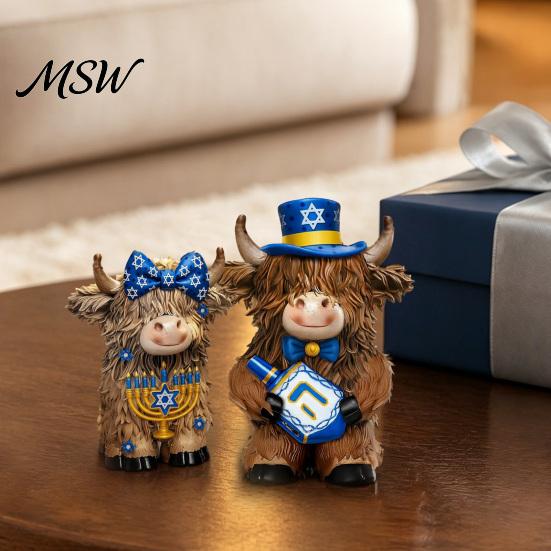 Creative Home Decor 2Pcs Magic Cow Figurines, Resin Animal Statue with Wizard Theme, Decorative Entrance Piece Desk Shelf Decor, 2-Pack, Unique