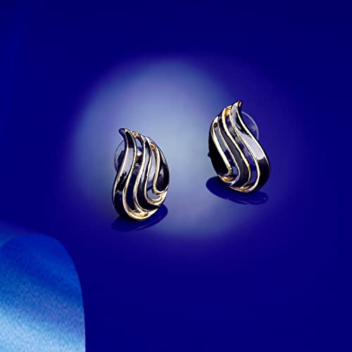 Estele Gold Plated Black Enamel Stud Earrings for Girls and Women