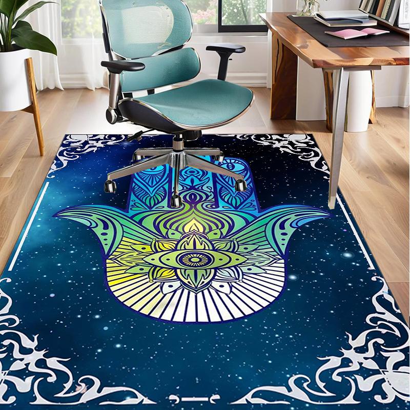 Colorful Hamsa Mandala Pattern Office Rug Chair Mat, Entryway Carpet, Suitable for Front Door, Bedroom, Living Room, Desk, Holiday Gift