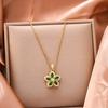 Light Luxury Shiny Zircon Rotatable Flower Pendant Necklace For Women Stainless Steel Romantic Spin Floral Plant Choker Jewelry