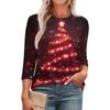 Women's Fashionable Round Neck 3/4 Sleeve Christmas Prints Casual Basic Pleated Pullover T-shirt Top