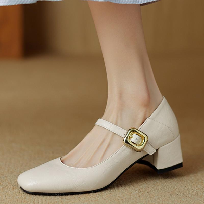 Коричневый Телесный Черный Низкий Каблук Женские Туфли-Лодочки Мэри Джейн Модные Ремешки Офисная Вечеринка Свадебная Обувь Женская Осенняя Удобная
