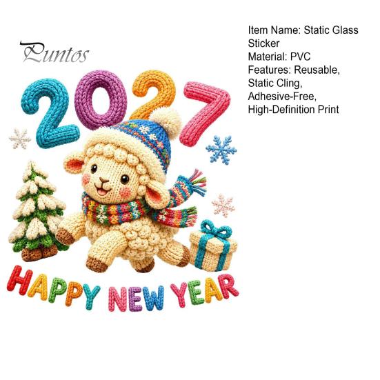 Seasonal Store Decorations Chinese New Year Window Stickers, 2027 Goat Static Clings, Reusable Home Holiday Decor Crochet Knit Lamb Decals,