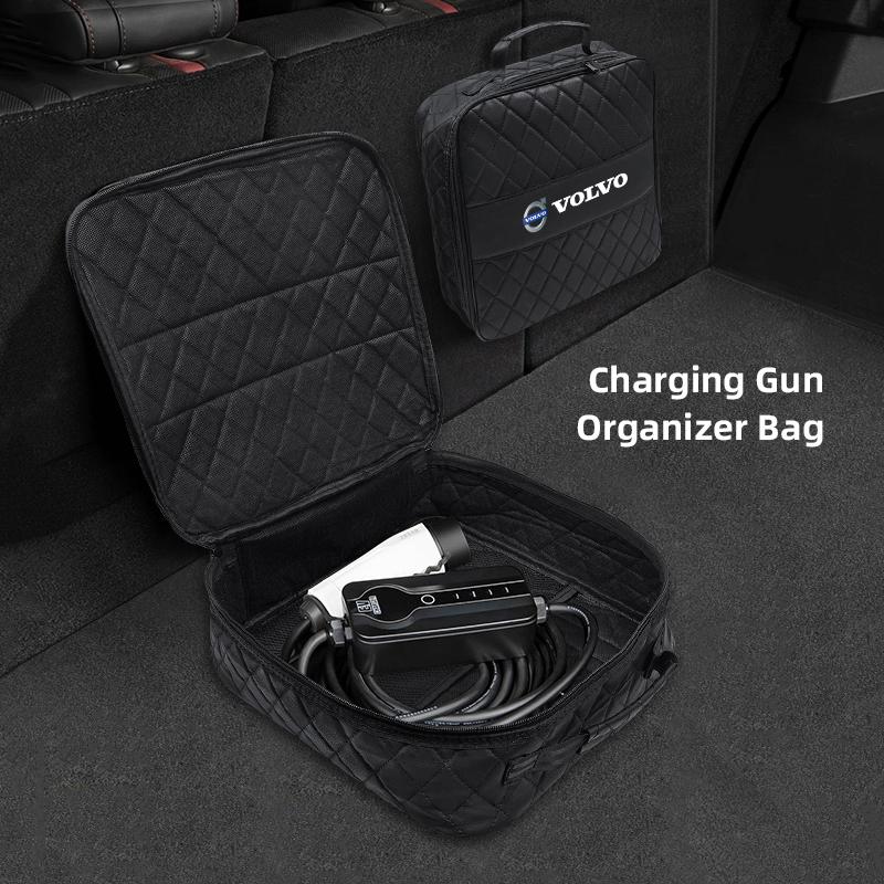 Car Charging Gun Storage Bag Auto Logo Handbag Leather Organizer For Volvo XC90 V90 V60 XC60 V40 EC40 EX40 S80 S60 S90 C40 XC40