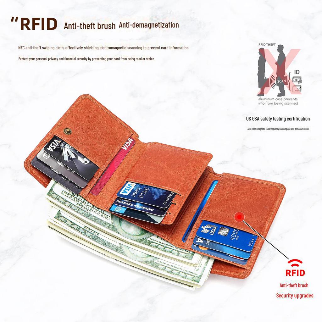 Мужской ретро-кошелек из натуральной кожи с тремя отделениями, с защитой от кражи — ручная работа, большой объем, многофункциональный кошелек для монет