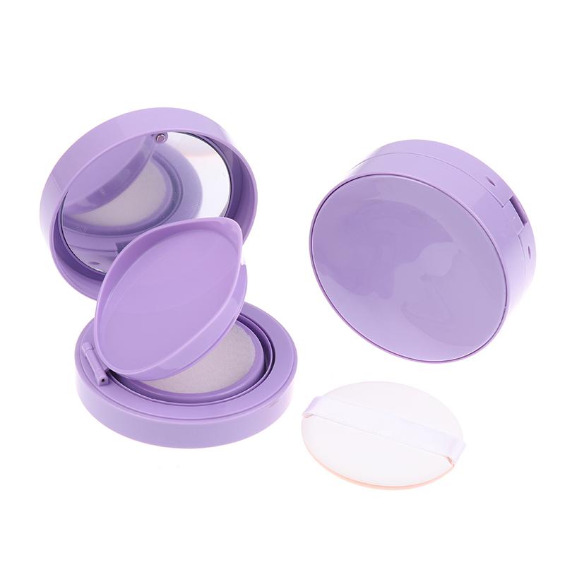 Purple Air Cushion Foundation Box Empty Cosmetic Container with Puff and Mirror for BB Cream, DIY Refills, and Makeup Storage