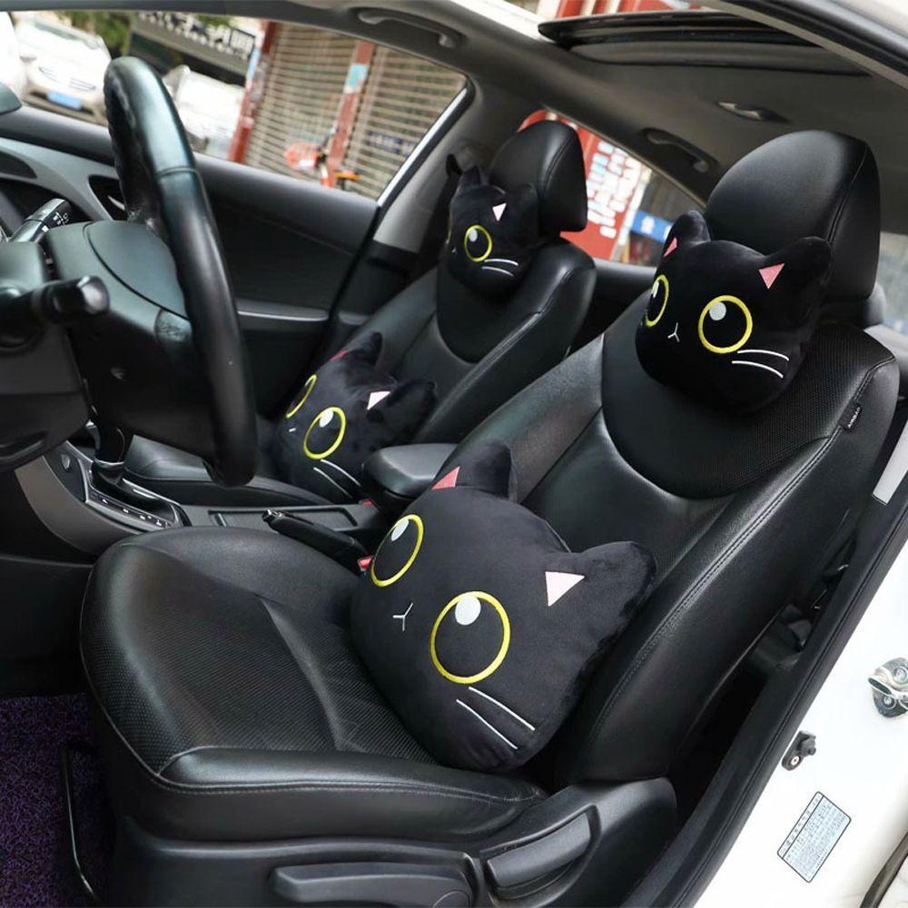 Накладка на зеркало заднего вида Черный кот Подголовник для автомобиля Подушка для шеи автомобиля Накладки на плечевые ремни безопасности Подголовник в виде кота