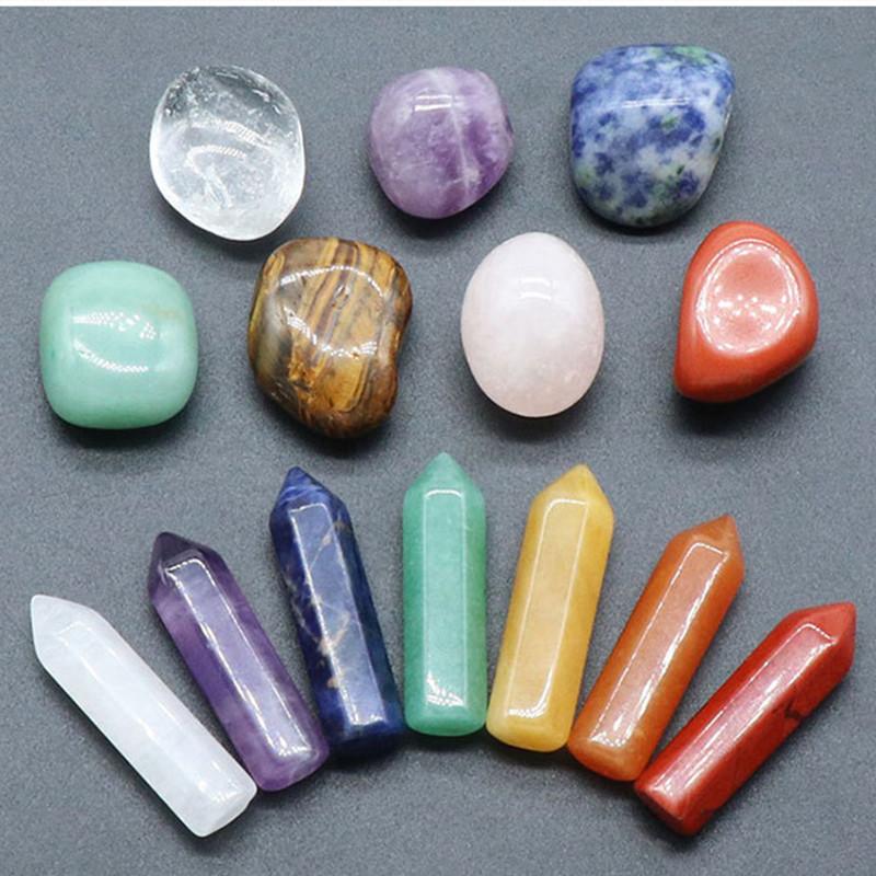 14PCS Natural Stone Set 7 Chakra Reiki Healing Stone Quartz Mineral Ornament Healing Gemstone Home Decoration Craft Stones Gifts