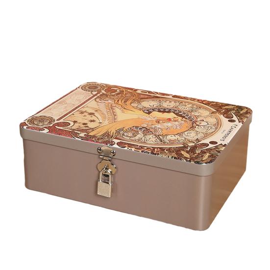 Удобная коробка для оловянного ключа с замком, 1 комплект настольной коробки для хранения ювелирных изделий в винтажном стиле