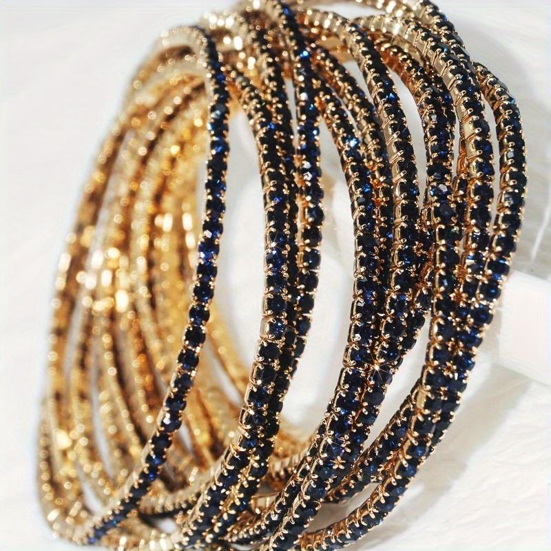 6-Piece Glitter Silvery Rhinestone Ultra Fine Tennis Stretch Bracelet Bangle For Women Party Wedding Anniversary Gift