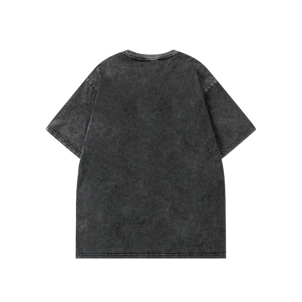 Ретро Футболка с принтом черного кота - Выстиранная футболка с дизайном, повседневный топ с круглым вырезом и короткими рукавами для женщин