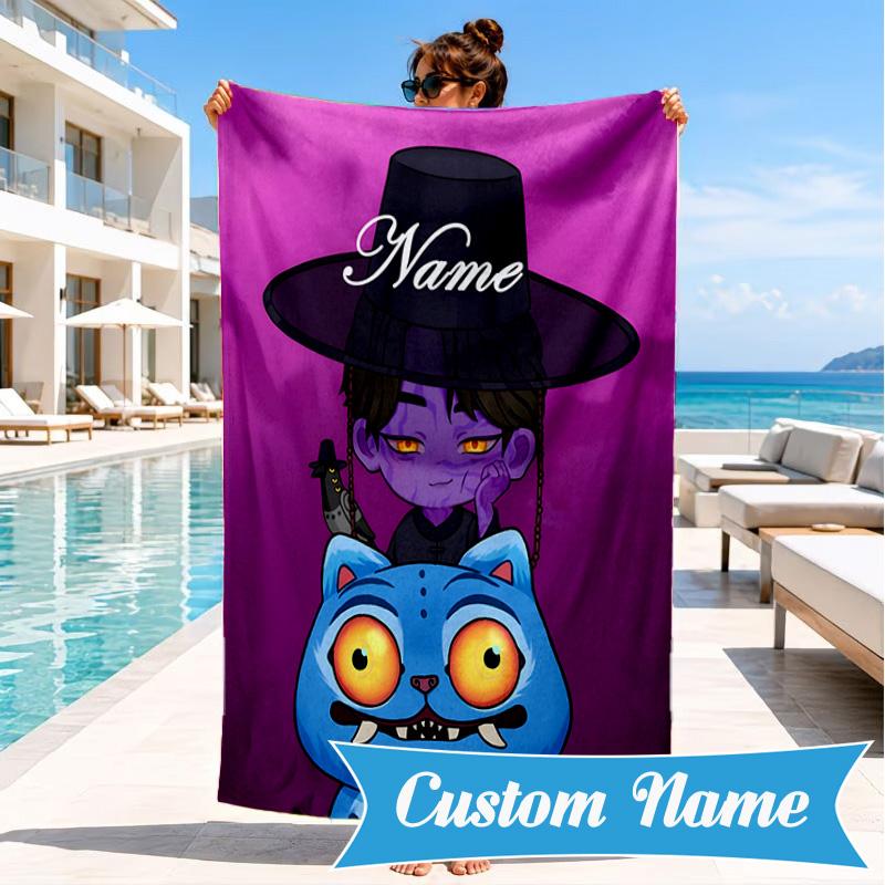 Custom Name K-Pop Tiger's Spirit Beach Towel Microfiber Beach Towel, Lightweight and Quick-Dry, for Summer Travel, Swimming Pool Gift