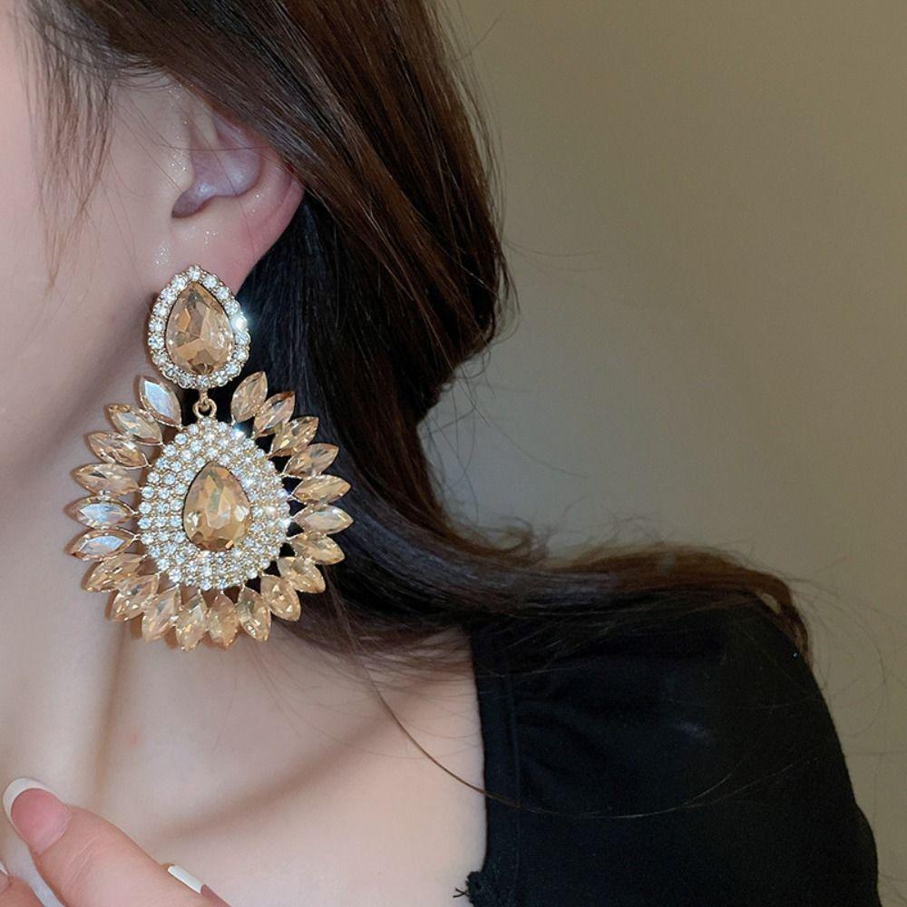 Элегантные серьги-капли со стразами, серьги-подвески с кристаллами в виде подсолнухов, изысканные серьги-капли для леди