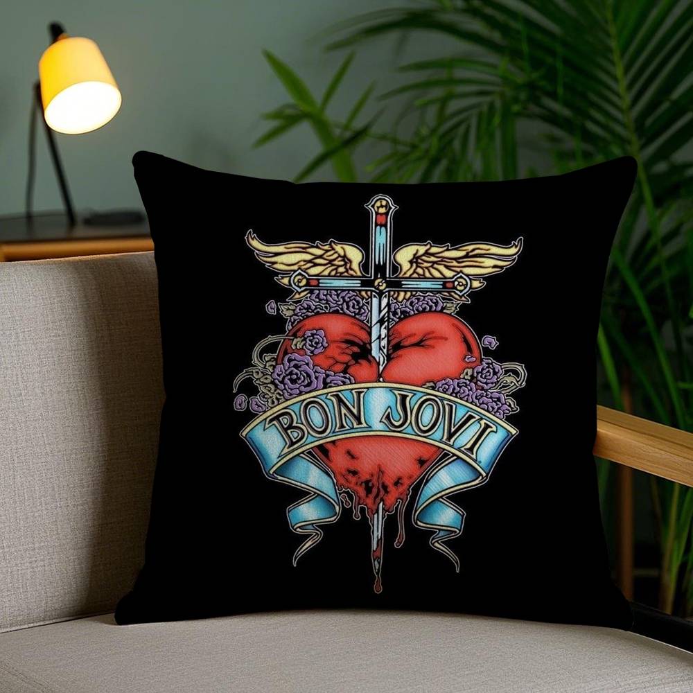 B-Bon J-Jovi Band Pillow Case Sofa Short Plush Double-sided HD Printing Room Home Office Gift Cushion Cover