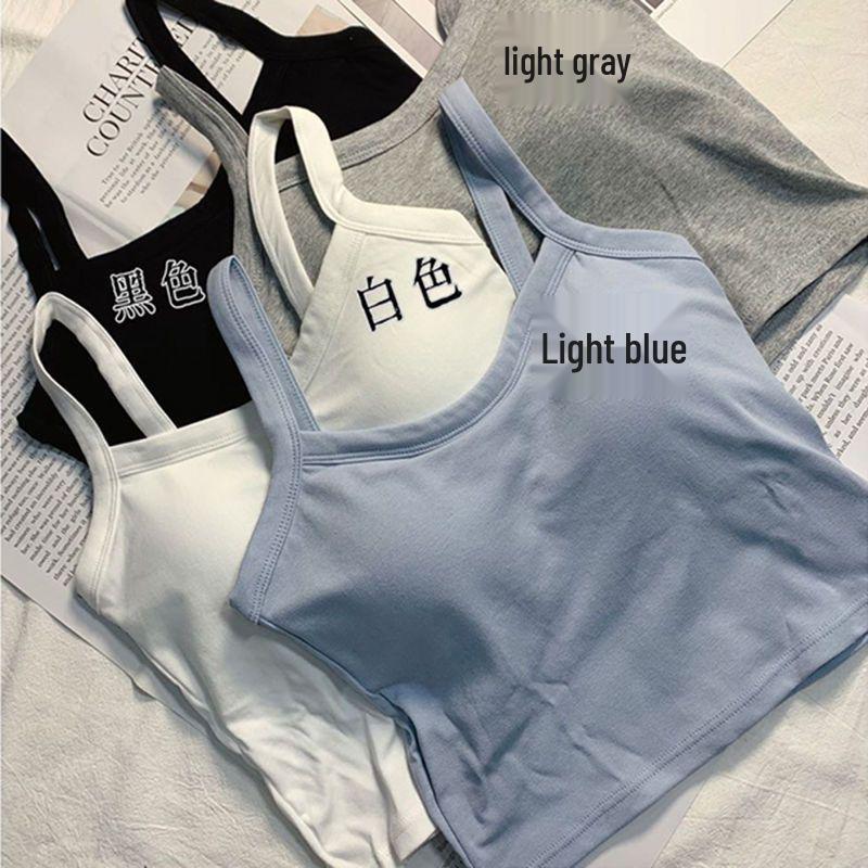 Женский топ-майка в корейском стиле с фиксированными чашками, спортивный топ-труба с защитой от обнажения (Wire-Free)