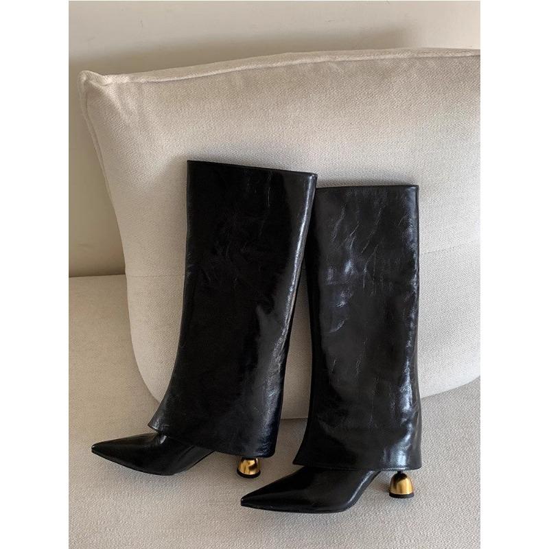 New Large-sized Long Boot Women's Shoes with Different Heels and Pointed Tips Are Worn Outside