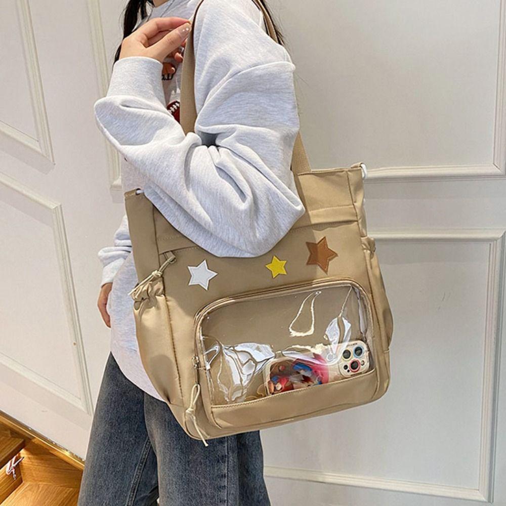 Solid Color Japanese Tote Bag Badge Display Student School Bag Fashion Canvas Crossbody Bag School