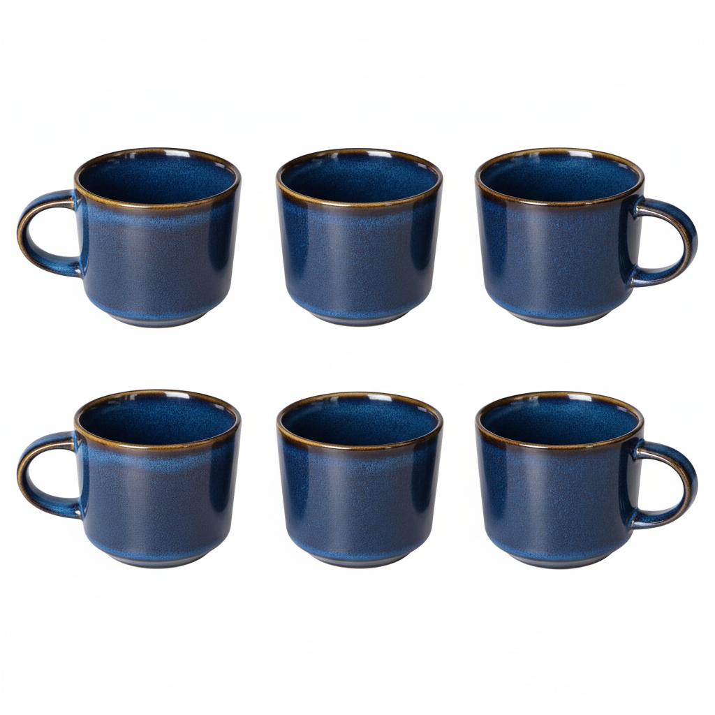 Coffee Tea Mugs Set 6 Pieces 350 Ml Dark Blue Ceramic