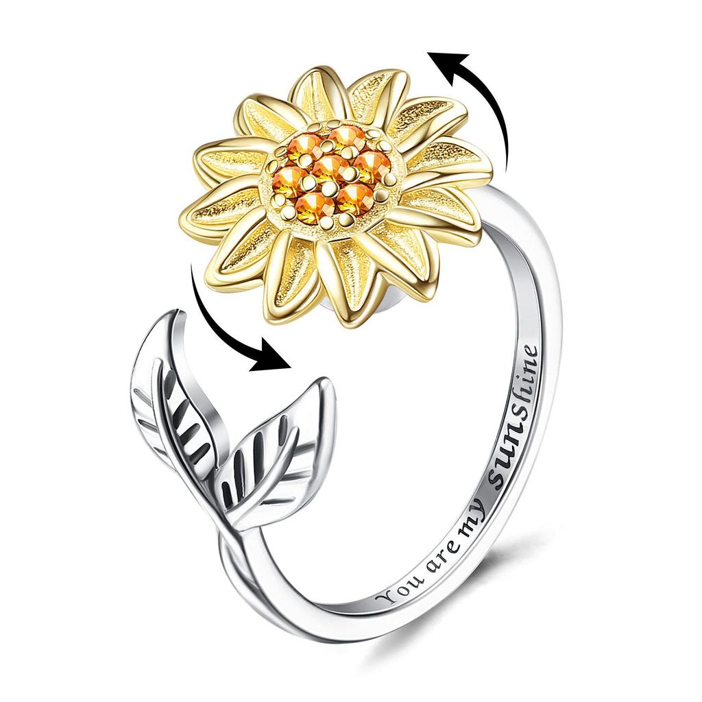 Women's Sunflower Diamond Bee Rotating Anti-stress Open Ring
