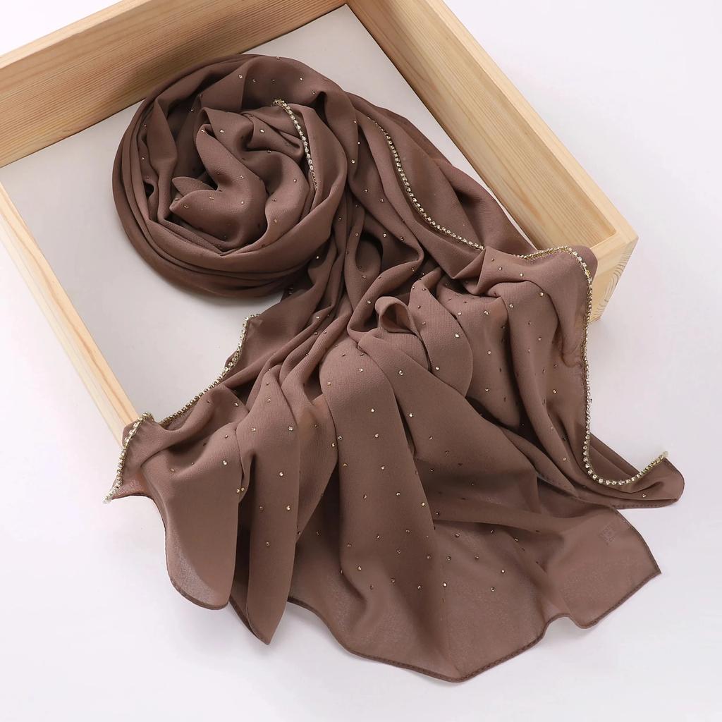 Роскошный золотой шифоновый платок на голову, однотонные мягкие длинные мусульманские шарфы для женщин, хиджаб, мусульманская женская шаль и накидка, платок, исламский