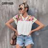 Summer Women's Ties Embroidered Tassel Tops Retro Bat Wing Sleeve Shirt
