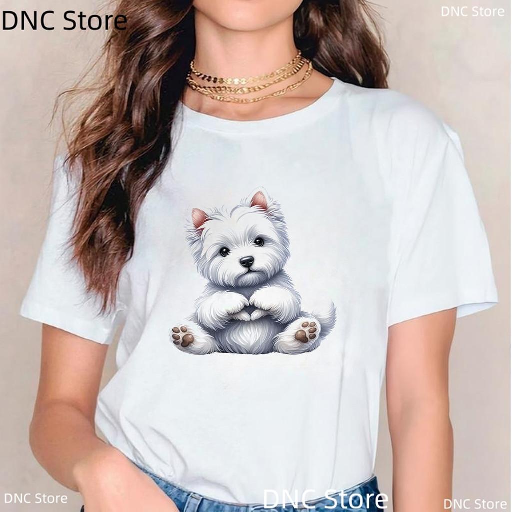 Футболка с забавным принтом йоркширского терьера для женщин, модная одежда Harajuku Kawaii, футболка для собак, женская белая рубашка, топы