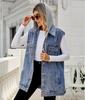 Мода 2024 Осень Зима Новый женский длинный джинсовый жилет без рукавов Модная свободная съемная куртка с капюшоном из джинсовой ткани Пальто Повседневная одежда S-XL