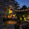 Patio Solar Lighting LED Parrot Wall Mount Decor Light, Resin Tropical Bird with Ukulele, Outdoor Wooden Base Light Yard Garden Art Vintage