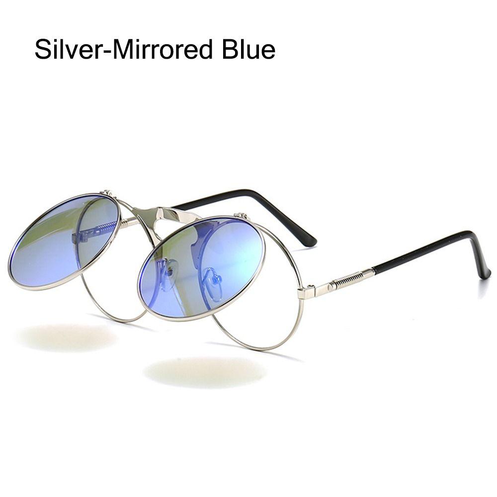 Ретро Очки-флип раунд Мужские Женские Металлические Стиль Стимпанк Солнцезащитные очки Мужские Женские Двойные Круглые Прозрачные Линзы Очки