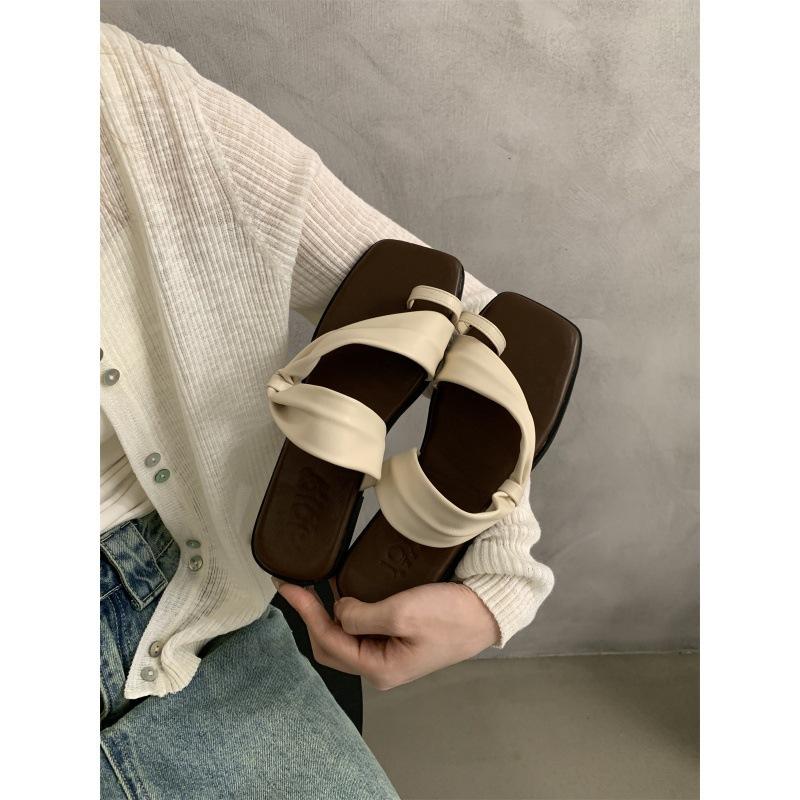 Женские тапочки, женская летняя одежда, новая французская фея, нежная, подходящая юбка, пляжные, мягкие, сандалии с плоским дном и закрытым носком