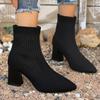 Fashion 2024 Hot Sale Ladies Shoes Ankle Women's Boots Plus Size Knitted Boots Women Pointed Toe Slip On High Chunky Heels Shoes Women