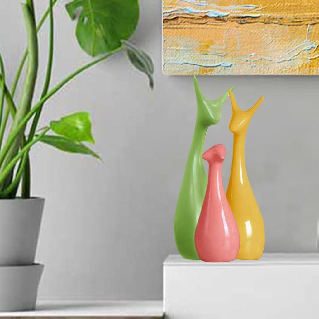 Домашний декор Набор «Счастливое семейство оленей» | Керамические фигурки с отделкой «рояльный лак» - (Набор из 3 цветов: желтый, розовый, цвет попугая)