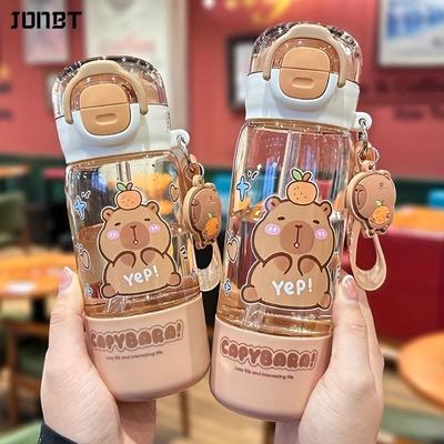 Милая Бутылка для воды Капибара для детей Школьная Портативная Двойной напиток Tritan Космическая чашка с ручкой Ремешок-соломинка Стакан для сока Без BPA