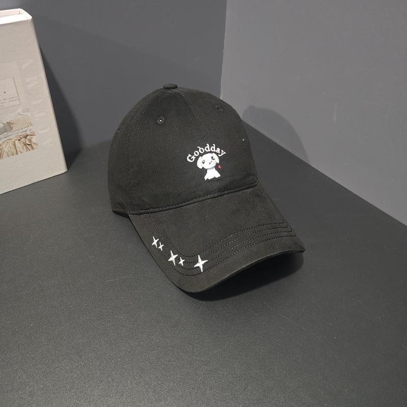 Cartoon embroidery age-reducing sweet girl dopamine wears a baseball cap to show her face, cute puppy peaked cap children