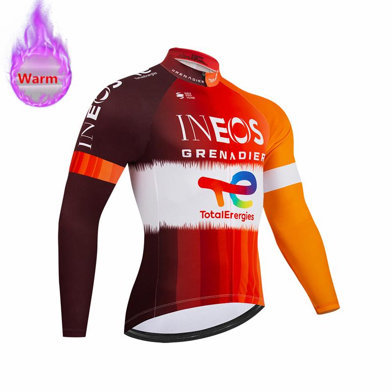 Комплект велоформы Ineos Team Winter с длинным рукавом, термофлис, велосипедная майка, велотрусы на лямках, одежда для велоспорта, велосипедная одежда, форма для горного велосипеда