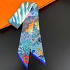 Корейский стиль Ботанический принт джунглей лошадь шарф из твила шелковый женский длинный полосатый ободок для волос галстук аксессуары