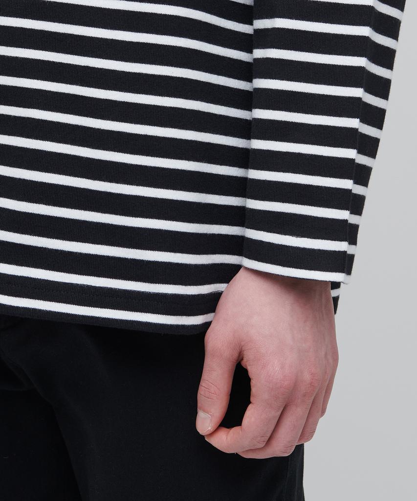 MUSINSA STANDARD Striped Boat Neck Long Sleeve T-Shirt [Black/Ivory]