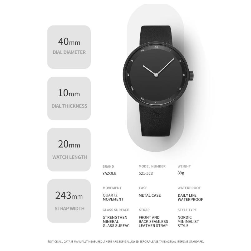 Watches Mens Minimalist Style Simple Fashion Quartz Wristwatches PU Strap Waterproof Student Clock Relogios Masculino