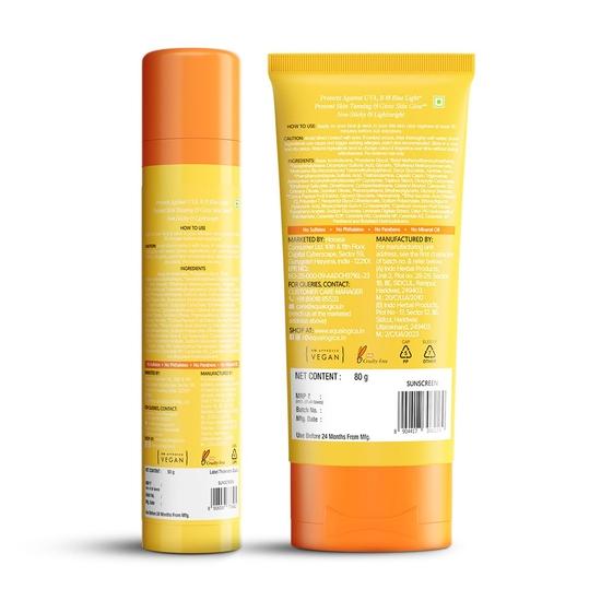 Aqualogica Glow+ Dewy Sunscreen для всех типов кожи с папайей и витамином C с SPF 50 и Pa++++ - 50 г + 80 г, упаковка 1 шт.