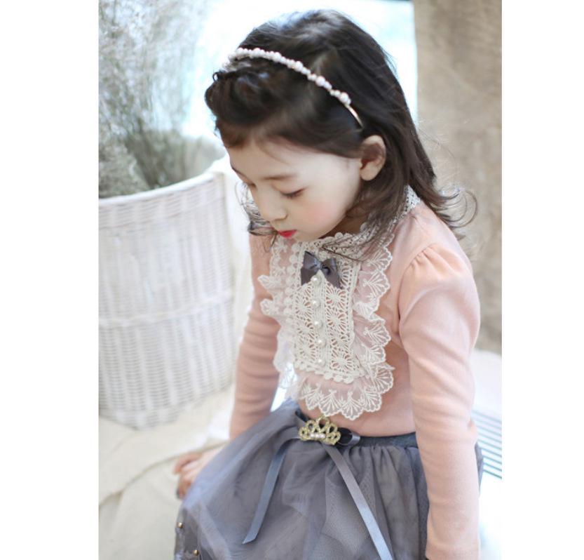 Korean Children's Lace Beaded Cotton T-shirt Top
