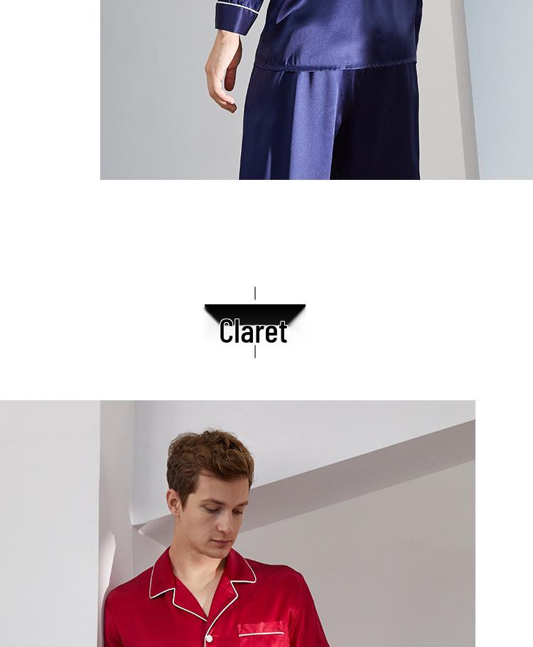 Мужской шелковый пижамный комплект: Топ с длинным рукавом и брюки с вышивкой бабочек, 100% шелк тутового дерева