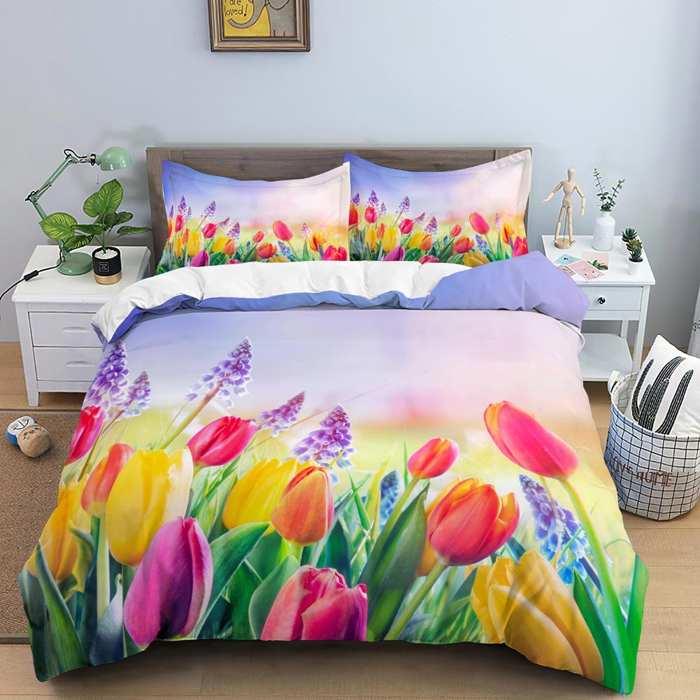 Luxury Bedding Set 3D Print Tulip Rose Print Duvet Cover Set Quilt Cover King Queen Size For Wedding Polyester Comforter Cover